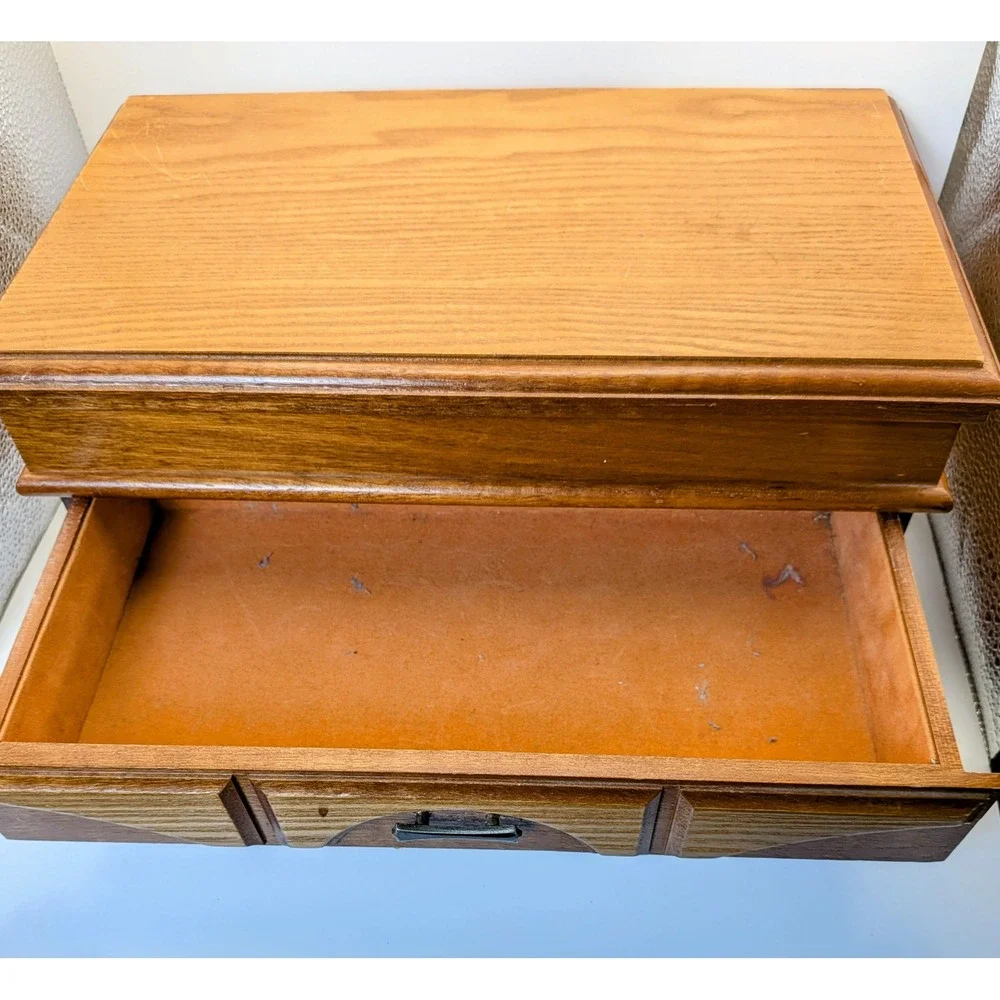 Vintage Wooden Jewelry Chest Lined Sweet